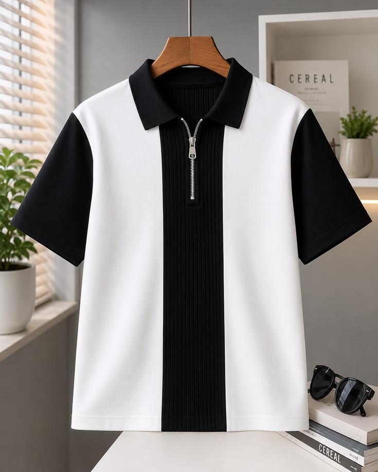 KAJARU Men Self Design Polo Neck Cotton Blend Black, Brown, Beige T-Shirt - Image 3